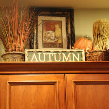 Upper Kitchen Cabinets Decorated for Fall