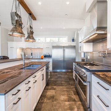 Urban Farmhouse Kitchen, Kelowna BC in Shades of White, Grey, & Brown