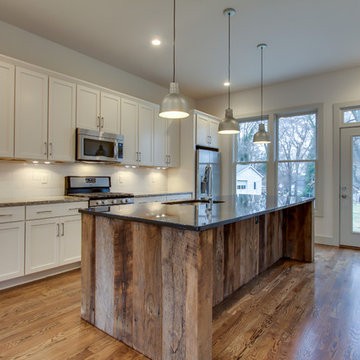 Urban Farmhouse Kitchen with Reclaimed Wood Clad Island