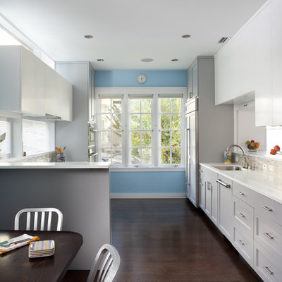 Example of an eclectic kitchen design in San Francisco with shaker cabinets