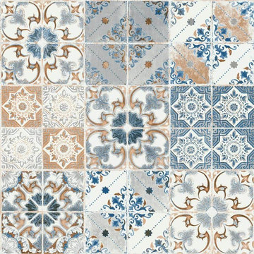Valencia Tile Wallpaper Blue / Orange Debona (DEB026)