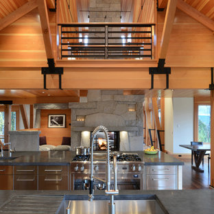 75 Beautiful Rustic Kitchen With Stainless Steel Cabinets Pictures Ideas July 2021 Houzz