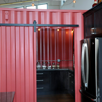 View into shipping container-now pantry