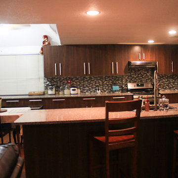 View of new kitchen from den
