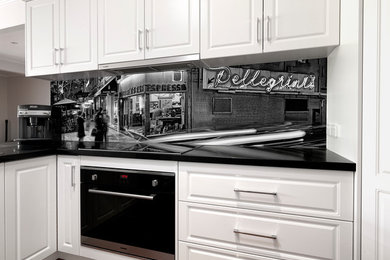 VR Art Glass Printed Kitchen Splashback - Pellegrini's in Monochrome