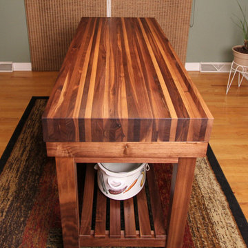 Walnut Edge Grain Butcher Block Kitchen Island Cart