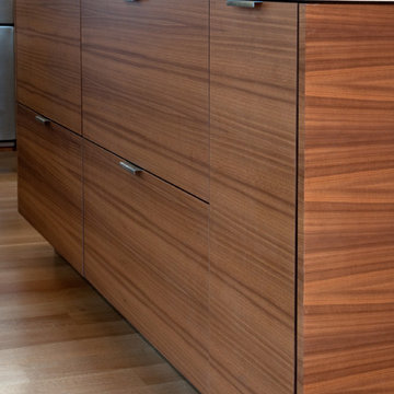 Walnut Horizontal Wood Grain Island Cabinets Bookmatched