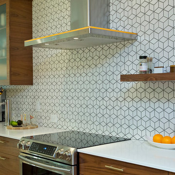 Walnut Midcentury KItchen with Orange Accents