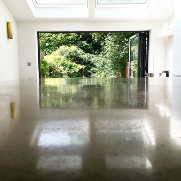 Walthamstow Village polished concrete island worktop brings the garden into the