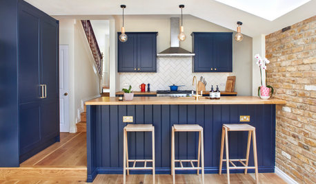 Blue, Wood and Brick Bring Charm to a London Kitchen