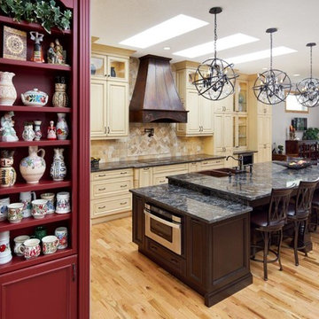 Warm Kitchen Remodel with Red Accents