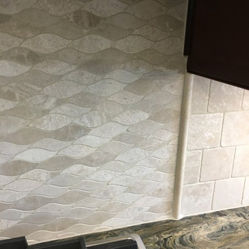 Wave travertine backsplash tile