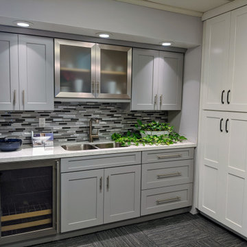 Waypoint Cabinets, Maple with 650F Door in Stone (Grey) & Linen (White) Paint