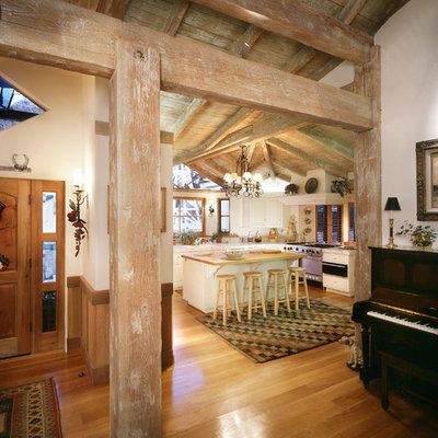 Inspiration for a rustic kitchen remodel in Santa Barbara with stainless steel appliances