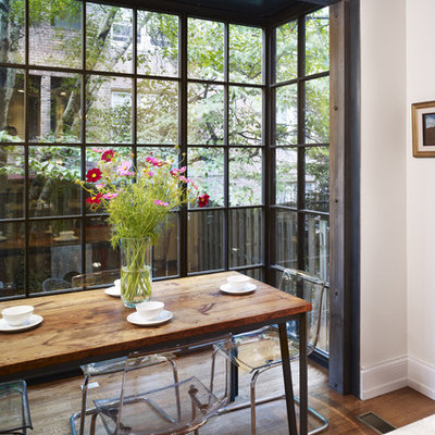 Trendy eat-in kitchen photo in Philadelphia with marble countertops