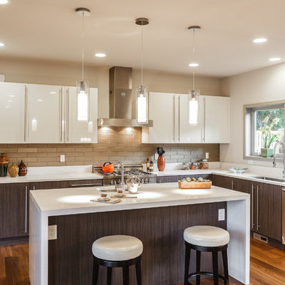 Kitchen - contemporary kitchen idea in Seattle with an undermount sink, flat-panel cabinets and white cabinets