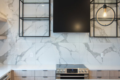 Kitchen - modern beige floor kitchen idea in Edmonton