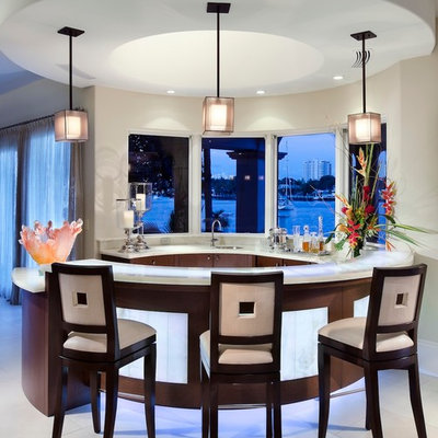 Inspiration for a contemporary kitchen remodel in Miami with dark wood cabinets