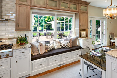 Large transitional l-shaped eat-in kitchen photo in Other