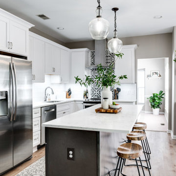 White and Grey Transitional Farmhouse Inspired Kitchen