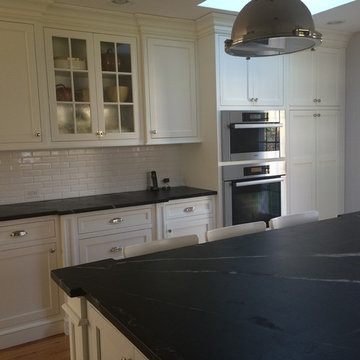 White and Soapstone Kitchen in 1920's Stone Colonial