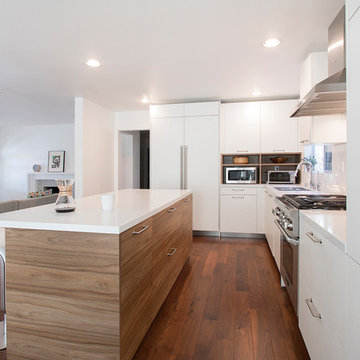 White and Warm Wood Grain Modern Kitchen