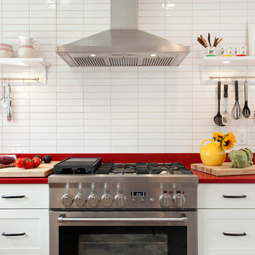 White Cabinets and RED Countertops