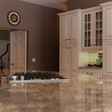 White cabinets to putty cream with taupe detailing