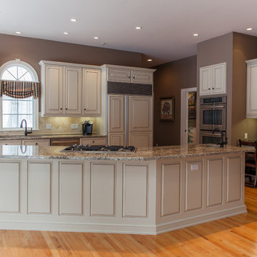 White cabinets to putty cream with taupe detailing