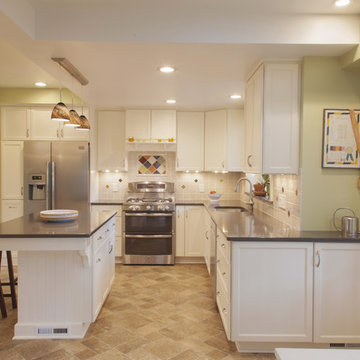 White Cabinets with Colorful Tile Backsplash