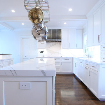 White Cabinets with Marble Looking Quartz Countertop