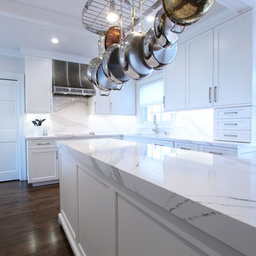 White Cabinets with Mitred Countertop Edge