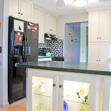 White Contemporary Maple Kitchen with Green Counter Top