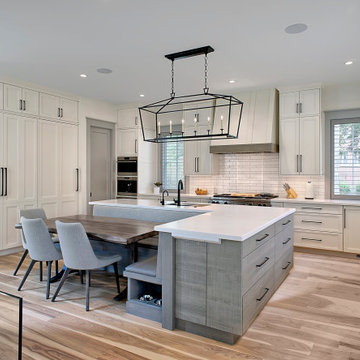 White Farmhouse Kitchen with Two Tone Cabinetry