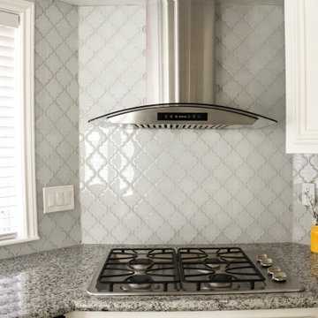 White Glass Arabesque Tile Backsplash