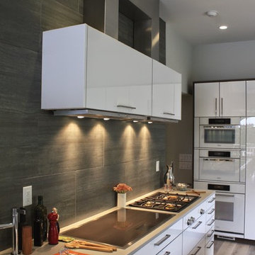 White Glass Kitchen accented with Chocolate Oak Veneer