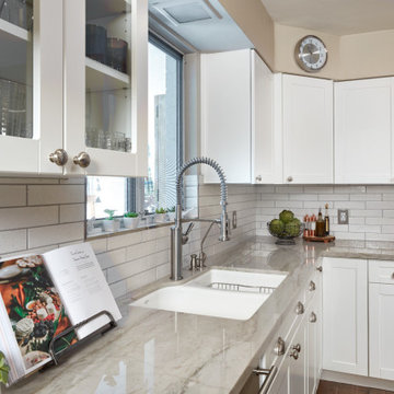 White Kitchen Cabinets With Glass Doors - Transitional Remodel