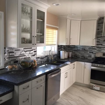 White Kitchen- Gray Tile Backsplash