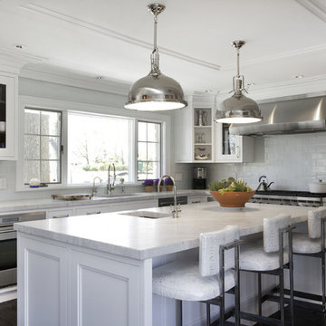 White Kitchen w/ Stainless Steel - Contemporary Great Room