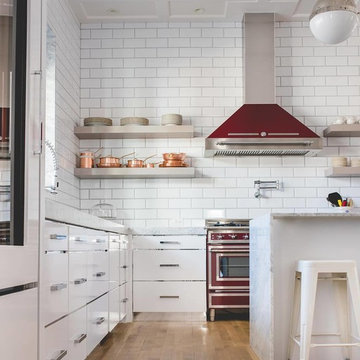 White Kitchen with Burgundy Accents