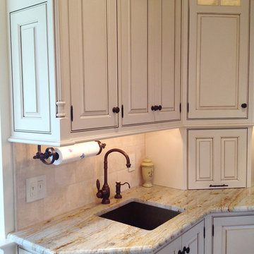 White Kitchen with copper bar sink