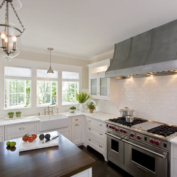 White Kitchen with Custom Inset Rutt Cabinets and Zinc Hood