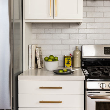 White Kitchen with Glazed Thin Brick Backsplash