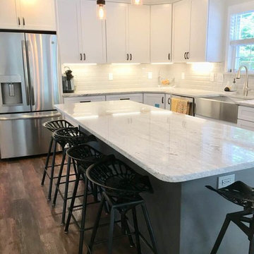 White Kitchen with Grey Marble countertops