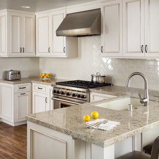 White Kitchen with Herringbone subway tile