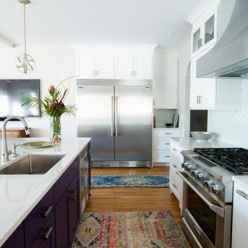 White Kitchen with Purple Custom Island