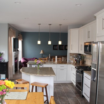 White L-Shape Open Kitchen