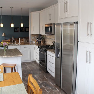 White L-Shape Open Kitchen