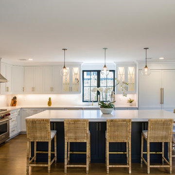 White Modern Kitchen with Compac Quartz Counters and Island