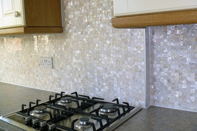 white mother of pearl shell mosaic for kitchen backsplash